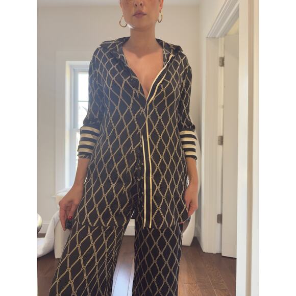 Shona Joy Silk Resort Collection Contrast Relaxed Shirt + Pants Set (Size 2/4) - Picture 1 of 9